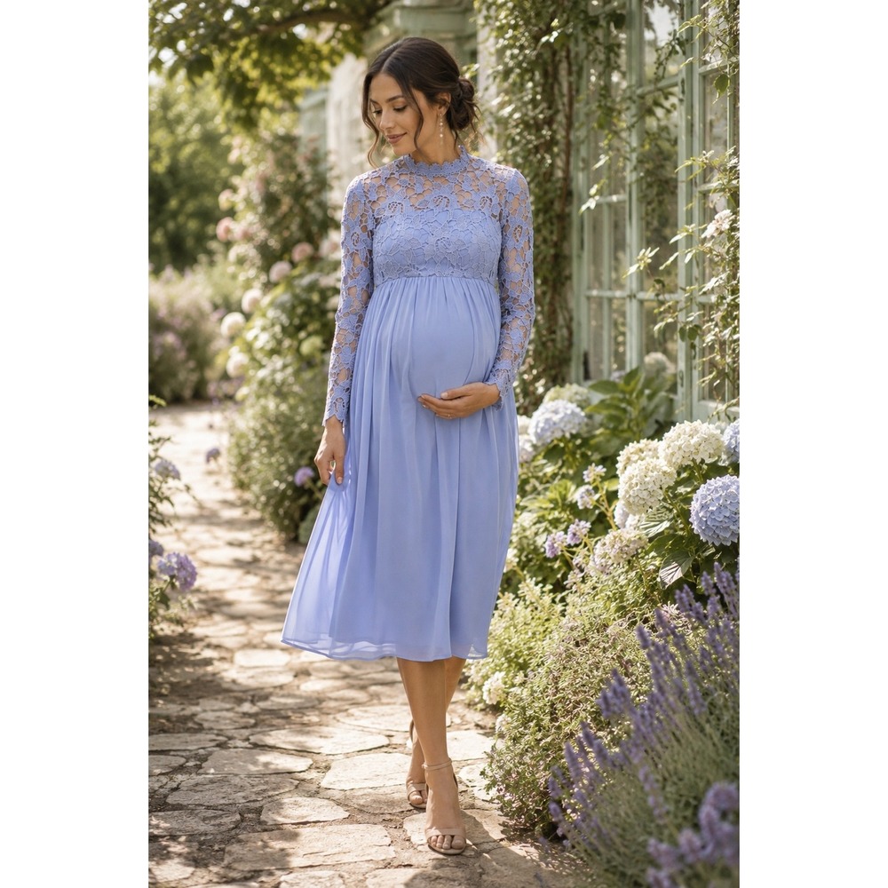 Chi Chi London Maternity Lolita Periwinkle Lace Midi Dress UK 8 US 4 Baby Shower